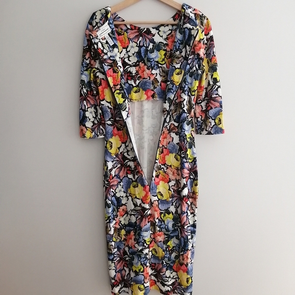 Erdem Wilhelmina Colourful Floral Knee Length Dress Elbow Sleeves US 8 - Picture 9 of 17